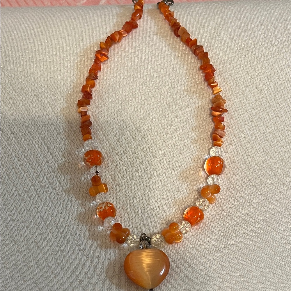 Orange Beaded Heart Necklace